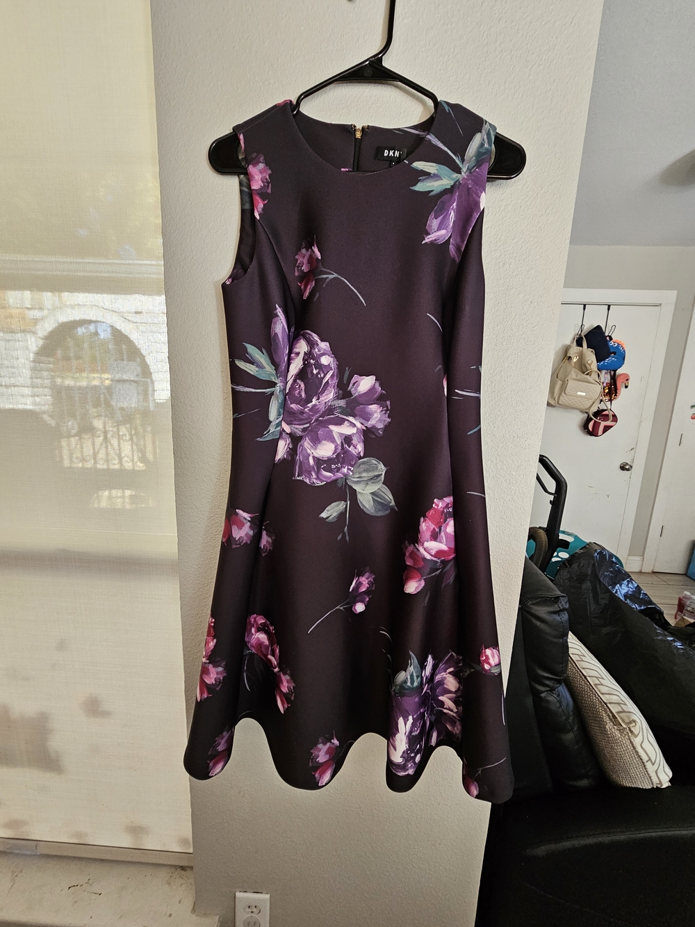 DKNY Purple Floral Fit-and-Flare Dress